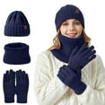 thumbnail image 1 of MIASHUI Unisex Thick Warm Knit Hat, Scarf, and Gloves Three-Piece Set, Winter Scarf for Men and Women, Cold Weather Scarf Set Navy, 1 of 4