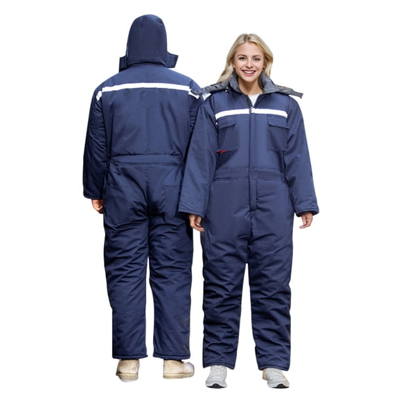 MIASHUI Unisex Winter Solid Color Thick Warm Cold Proof Work Suit One-Piece Set, Hooded Durable Uniform Navy,XL码/175