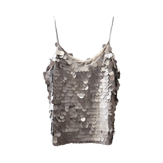 MIASHUI V Neck Sequin Spaghetti Strap Tank Top Evening Wear For Women Grey,One Size