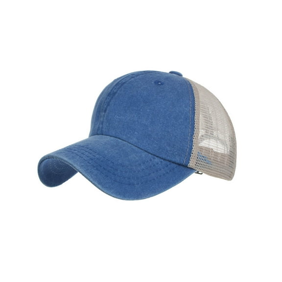 MIASHUI Washed Cotton Plain Mesh Baseball Cap, 9 Color Options, Low Profile Sun Hat for Men and Women, Adjustable Strap Blue