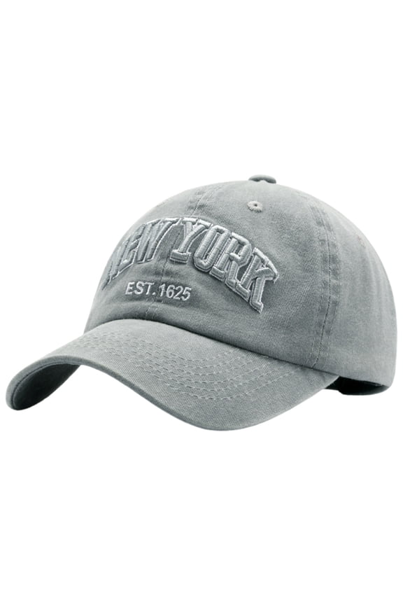Washed Denim Embroidered Letter Baseball Cap Unisex York Style Casual Dad Hat For Daily Outfits Light Gray,One Size