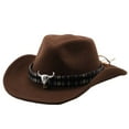 thumbnail image 1 of MIASHUI Western Cowboy Style Hat with Bull Horn Decoration, Ethnic Themed Jazz Fedora Hat for Festive Wear, Unique Design Hat for Performance and Parties Coffee, 1 of 3