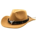 thumbnail image 1 of MIASHUI Western Cowboy Style Hat with Bull Horn Decoration, Ethnic Themed Jazz Fedora Hat for Festive Wear, Unique Design Hat for Performance and Parties Yellow, 1 of 3