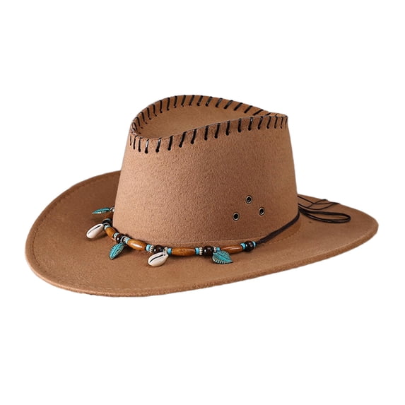 MIASHUI Western Denim Cowboy Hat with Curved High and Wool Brim for Men and Women Stylish British Jazz Hat Khaki,One Size
