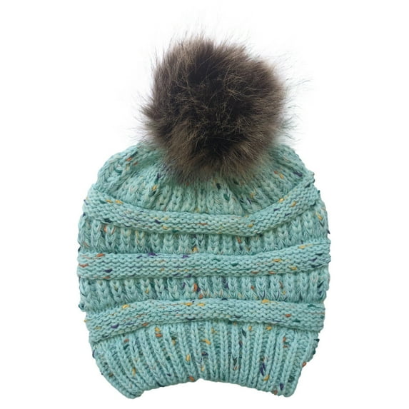 MIASHUI Winter Colorful Pom Pom Knit Solid Color Slouchy Beanie with Ball Warm Lined Cap Blue
