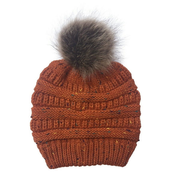 MIASHUI Winter Colorful Pom Pom Knit Solid Color Slouchy Beanie with Ball Warm Lined Cap Orange