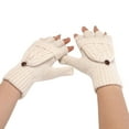 thumbnail image 1 of MIASHUI Winter Solid Color Knit Flip Cover Fingerless Gloves, Cute Two-Way Wool Blend Warm Half Finger Gloves with Button White, 1 of 3