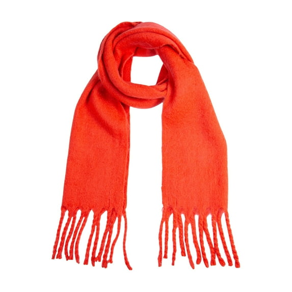 MIASHUI Winter Warm Comfortable Solid Color Fringe Thick Scarf, Scarf for Women, Cold Weather Scarf, Casual Scarf Red