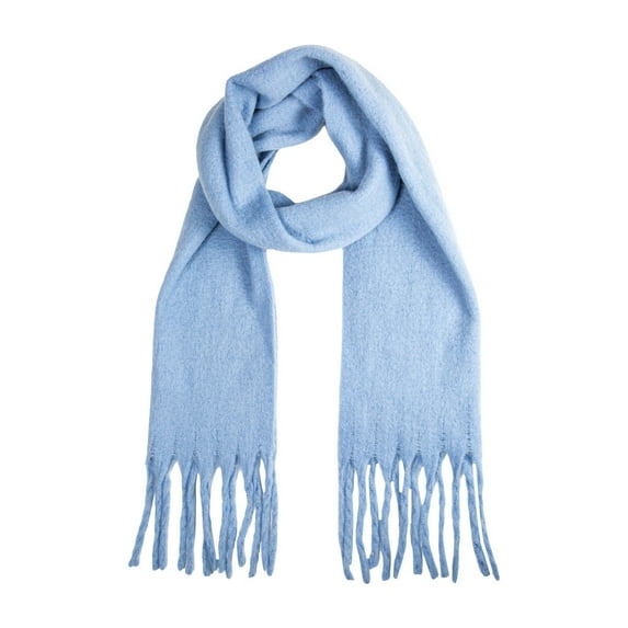 MIASHUI Winter Warm Comfortable Solid Color Fringe Thick Scarf, Scarf for Women, Cold Weather Scarf, Casual Scarf Sky Blue
