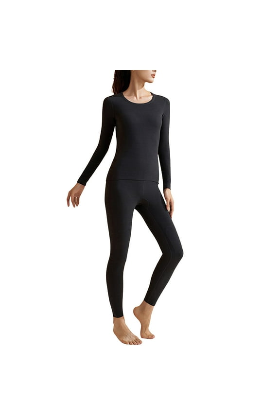 Women Black Gold Cashmere Silk Blend Thermal Underwear Set Thick Seamless秋衣秋裤High Elastic Round Neck Warm Base Layer Black,XL