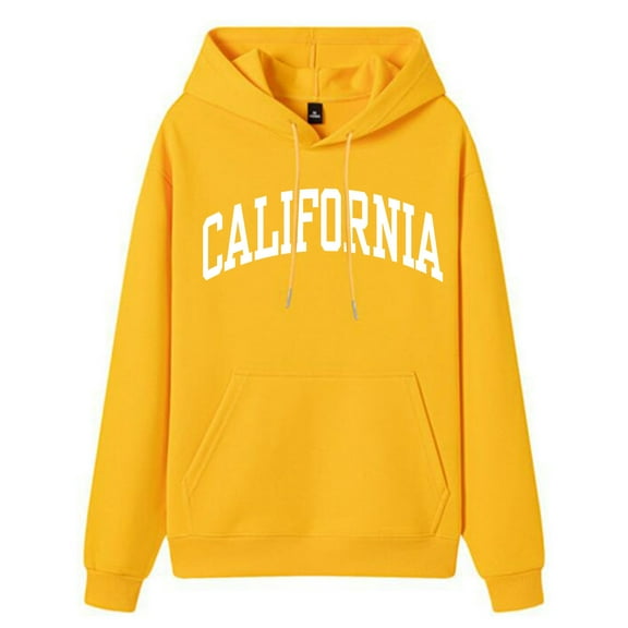 MIASHUI Women Casual Fashion Preppy Graphic Letter Print Hooded Pullover Sweatshirt with Drawstring Yellow,XL