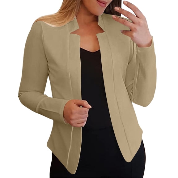 MIASHUI Women Casual Pure Color Slim Fit Long Sleeve Jacket Blazer Coat For Women Elegant Style Coffee,L