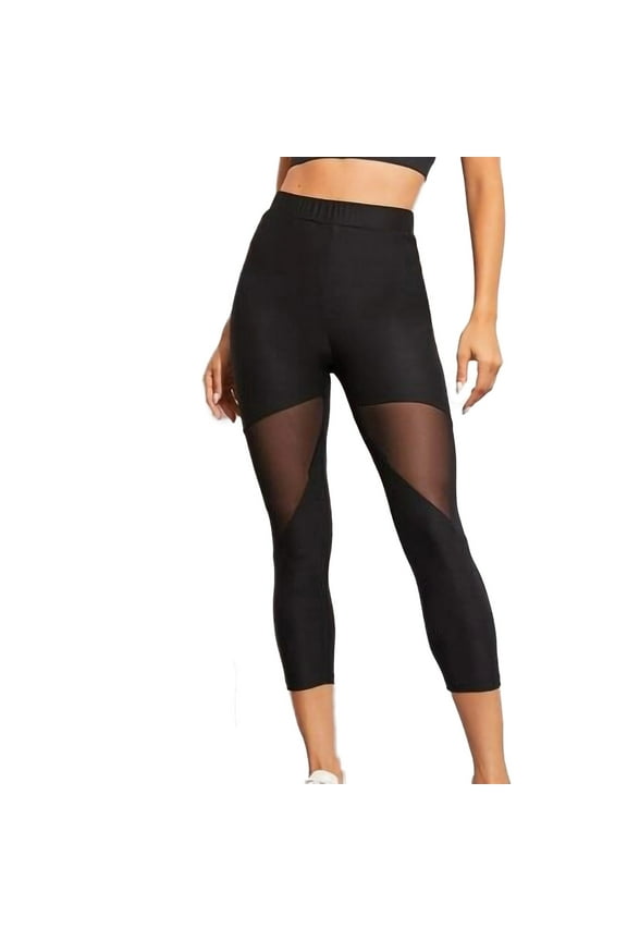 Women Mesh Capri Pants Workout Yoga Elastic Pants Running Leggings For Comfy Wear Black,XL