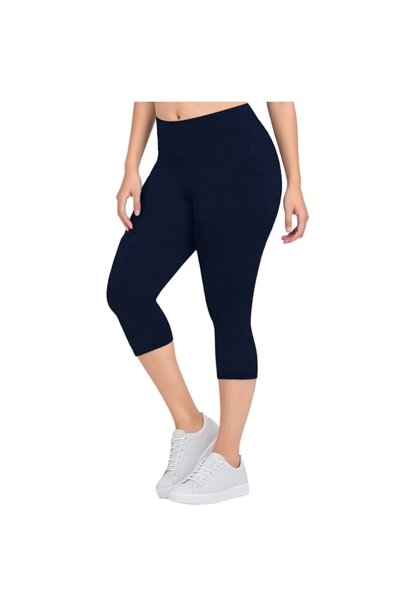 Women Plus Size Yoga Pants High Waist Workout Fitness Yoga Pants 7/10 For Comfy And Supportive Wear Navy,XL