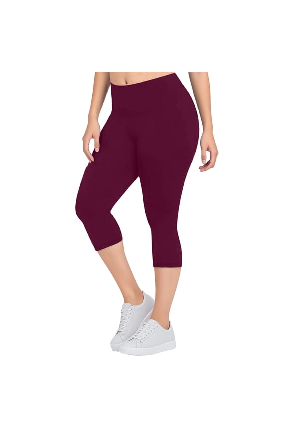 Women Plus Size Yoga Pants High Waist Workout Fitness Yoga Pants 7/10 For&nbsp;Comfy&nbsp;And Supportive Wear Red,XL