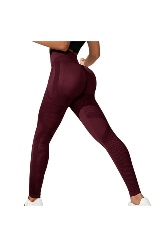 Women Solid Color Slim Waist Tummy Control Tight Pants Fitness Biking Pilates Seamless Yoga Long Pants Brown,L