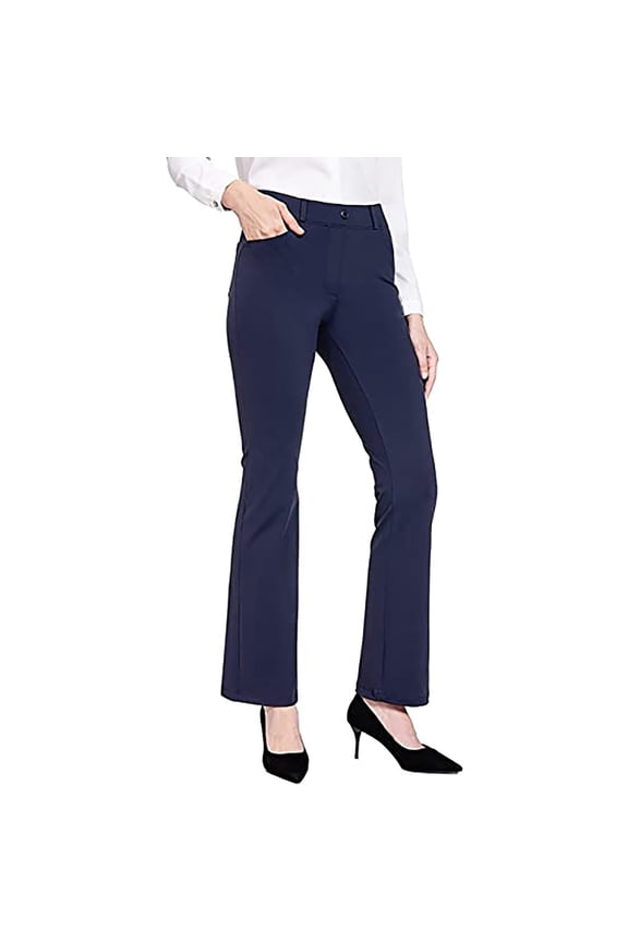 Women Yoga Dress Pants Elastic Work Pants Business Casual Straight Leg Pants For Comfy Office Wear Navy,XL