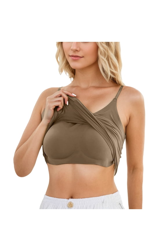 Women's Adjustable Strap Shelf Bra Camisole Seamless Layer Tank Top for Daily Wear Khaki,L