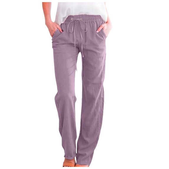 MIASHUI Women's Athletic Pants Summer Lightweight Drawstring Wide Leg Lounge Sweatpants Breathable Comfort Fit Pant Purple,S