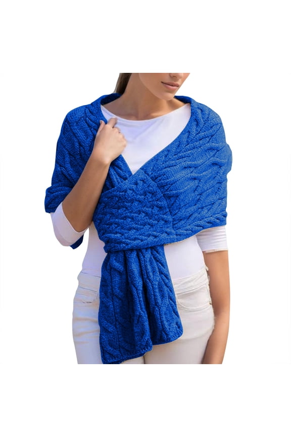 Women's Autumn Winter Casual Fashion Solid Color Multi-Color Knit Weave Shawl Long Scarf Shawl, Scarf for Women Blue,One Size