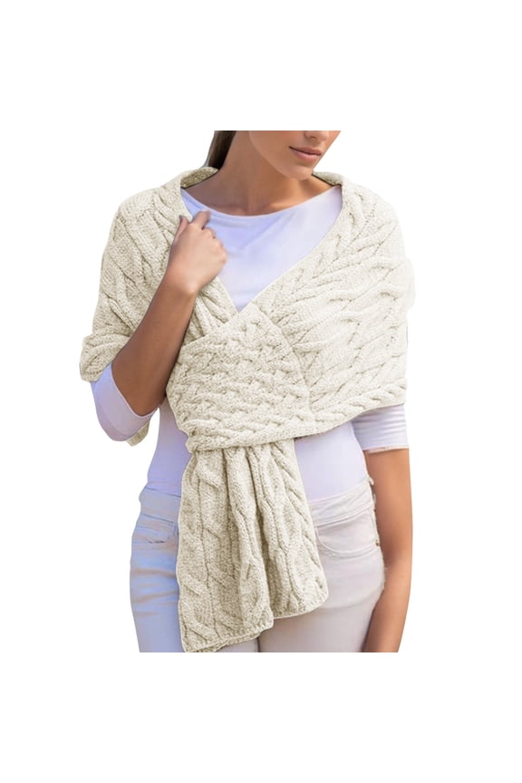 Women's Autumn Winter Casual Fashion Solid Color Multi-Color Knit Weave Shawl Long Scarf Shawl, Scarf for Women White