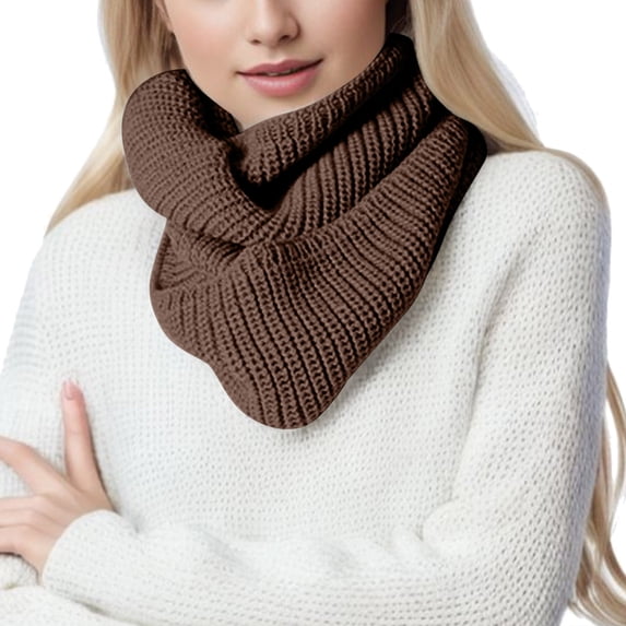 MIASHUI Women's Autumn Winter Knit Neck Warmer, Ribbed Two-Loop Knit Scarf, Warm Scarf for Women, Casual Scarf for Fall Khaki