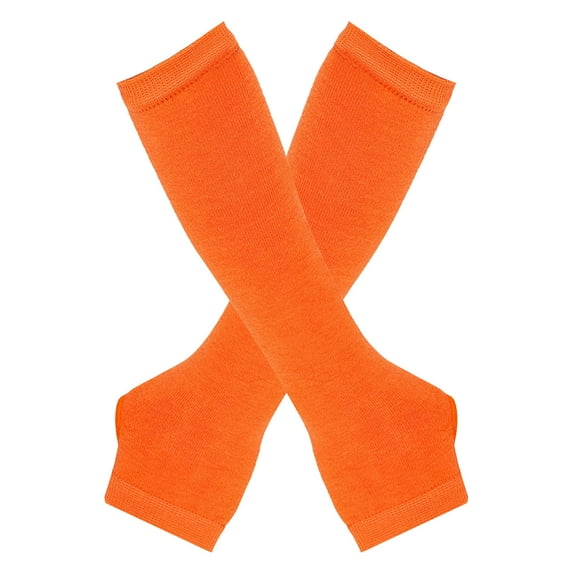 MIASHUI Women's Autumn Winter Long Stripe Knit Fingerless Gloves, Multi-Color Solid Half Finger Gloves for Fashion Orange