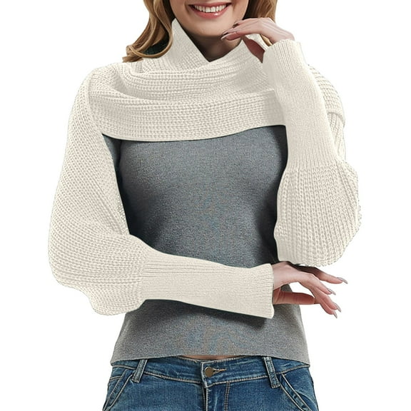 MIASHUI Women's Autumn Winter Scarf Shawl Korean Style Solid Color Acrylic with Sleeves Yarn Knit Scarf, Scarf for Women White