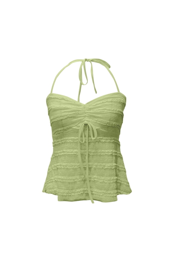Women's Backless Bow Detail Strappy Vest Top Fashionable Casual Party Wear Green,S
