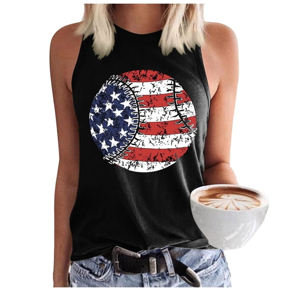 MIASHUI Women's Baseball Graphic Sleeveless O-Neck Tank Top for Casual Summer Wear and Cute Workout Black,XXL