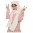 thumbnail image 1 of MIASHUI Women's Bear Ear Hat and Scarf Set Lined Winter Cap with Built-in Scarf Cute and Warm White, 1 of 8