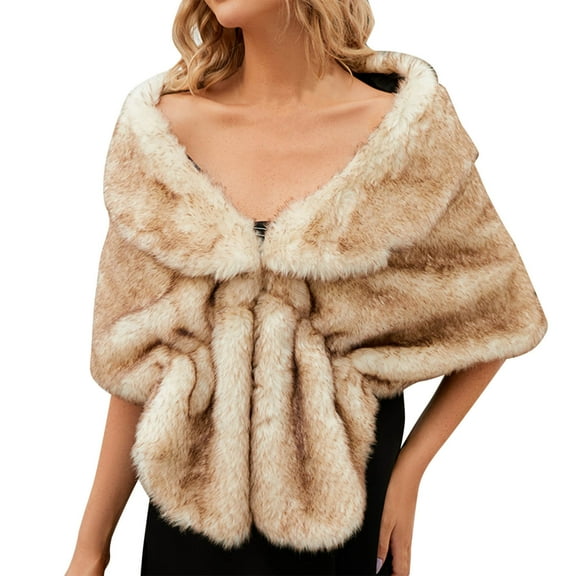 MIASHUI Women's Bride Wedding Dress Shawl Artificial Plush Large Shawl, Scarf for Women, Formal Scarf for Events Khaki