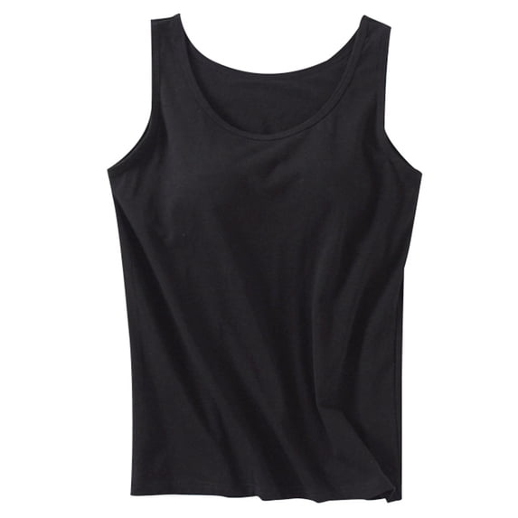 MIASHUI Women's Built-In Bra Tank Top Crew Neck Sleeveless Camisole Casual Summer Plus Size Padded Athletic Wear Black,L