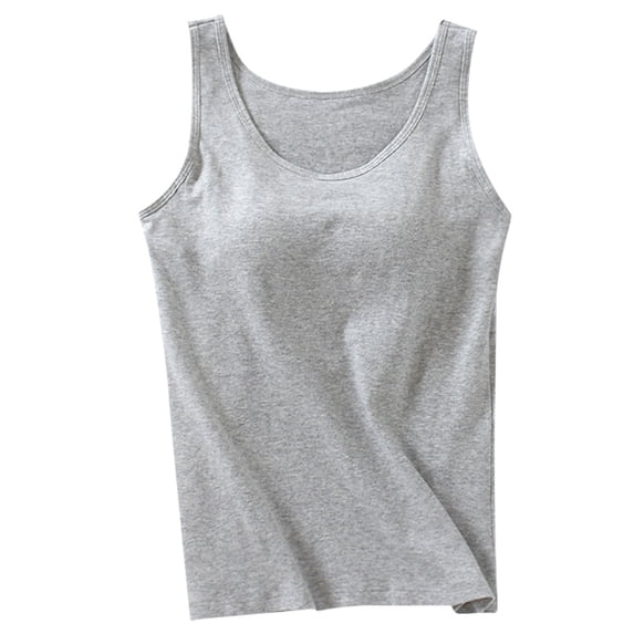 MIASHUI Women's Built-In Bra Tank Top Crew Neck Sleeveless Camisole Casual Summer Plus Size Padded Athletic Wear Grey,XL