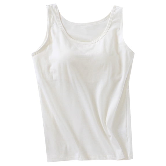 MIASHUI Women's Built-In Bra Tank Top Crew Neck Sleeveless Camisole Casual Summer Plus Size Padded Athletic Wear White,XXL