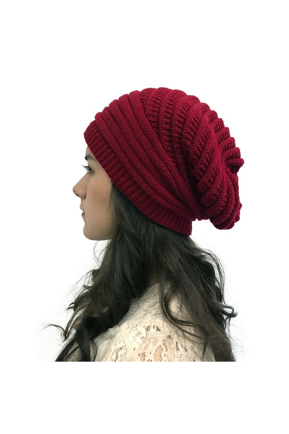 Women's Casual Knitted Beanie Hat for Winter Warmth, Slash Design for Style, Soft and Stretchy for Comfortable Fit and Daily Wear Red