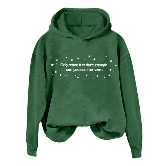 MIASHUI Women's Christian Cross Print Pullover Hoodie, Winter Long Sleeve Casual Sweatshirt, Round Neck Graphic Hooded Top Green,S