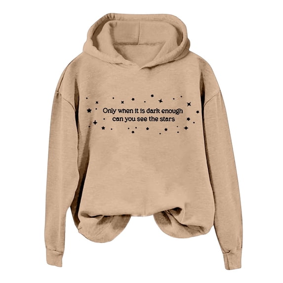 MIASHUI Women's Christian Cross Print Pullover Hoodie, Winter Long Sleeve Casual Sweatshirt, Round Neck Graphic Hooded Top Khaki,XL