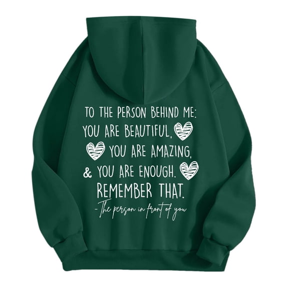 Women's Double Sided Print Pullover Hoodie, Winter Long Sleeve Casual Graphic Sweatshirt, Loose Fit Hooded Streetwear Top Green,S