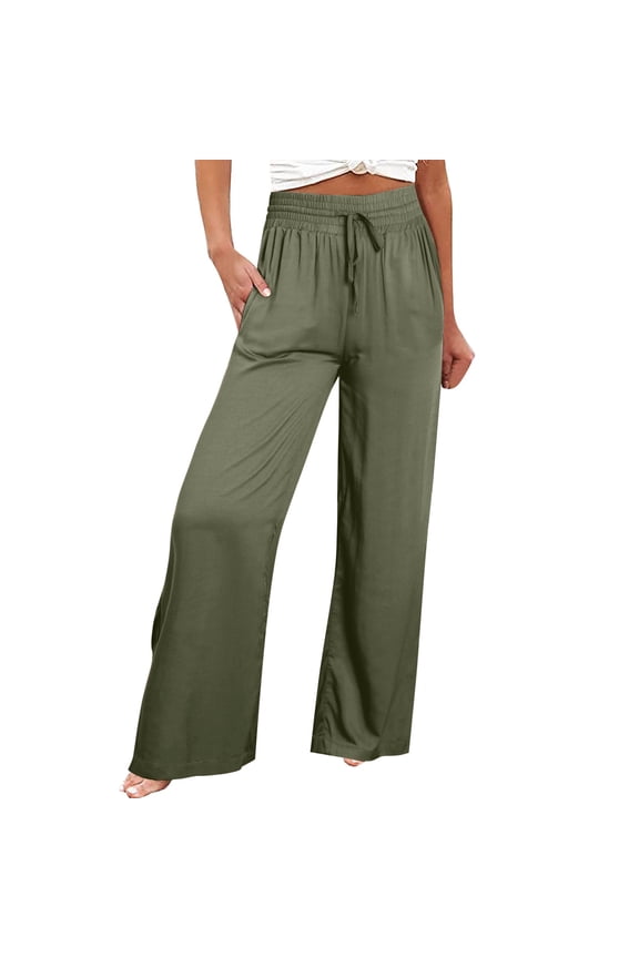Women's Designer Wide Leg Casual Pants with Tie Waist Solid Color Lounge Trousers Loose Comfortable Daily Long Boho Maxi Length Pants for Women Green,XXL