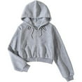 thumbnail image 1 of Women's Cropped Zip Up Hoodie with Pocket, Winter Long Sleeve Casual Pullover, Solid Color Hooded Crop Top Grey,XXL, 1 of 3
