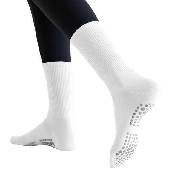 MIASHUI Women's Grip Socks for Indoor Workout s Yoga Silicone Bottom Athletic Socks Mid-Crew Sports Socks White