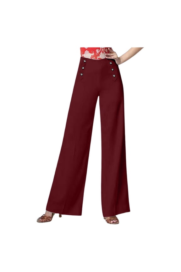 Women's High Waist Dance Pants Ballroom Wide Leg Trousers Comfortable Stretchy Lounge Wear for Practice Daily Long Performance Latin Tango Pants for Women ,S