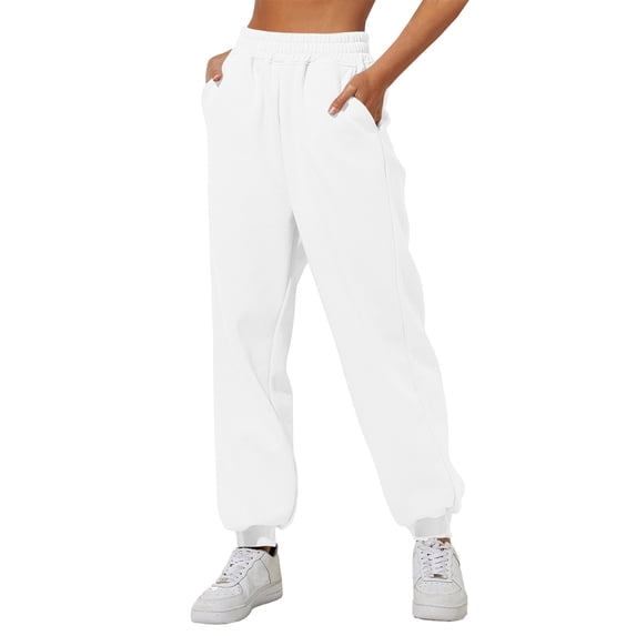 MIASHUI Women's High Waist Lounge Sweatpants Comfort Joggers with Pockets Casual Relaxed Fit Athletic Wear Pant White,XL