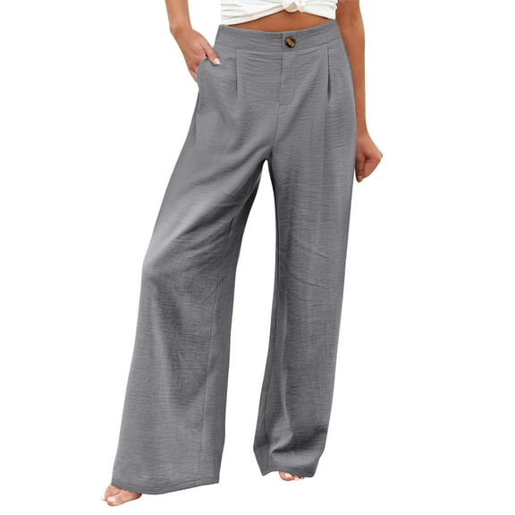 MIASHUI Women's High Waist Wide Leg Casual Pants Solid Color Trousers Loose Comfortable Elegant Daily Office Wear Spring Old Money Style Long Pants for Women Grey,XXL