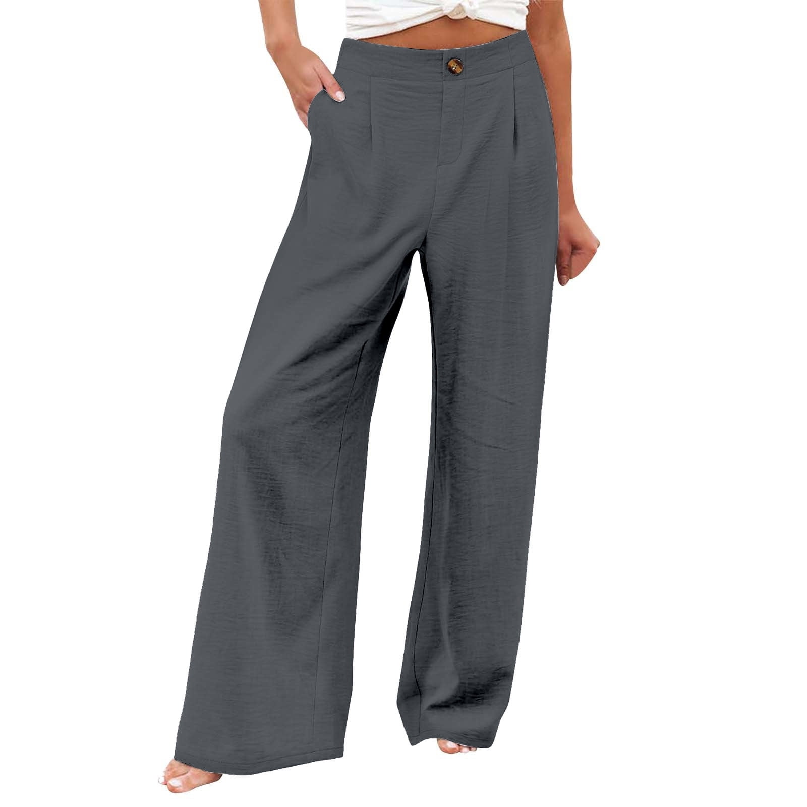 MIASHUI Women's High Waist Wide Leg Casual Pants Solid Color Trousers ...