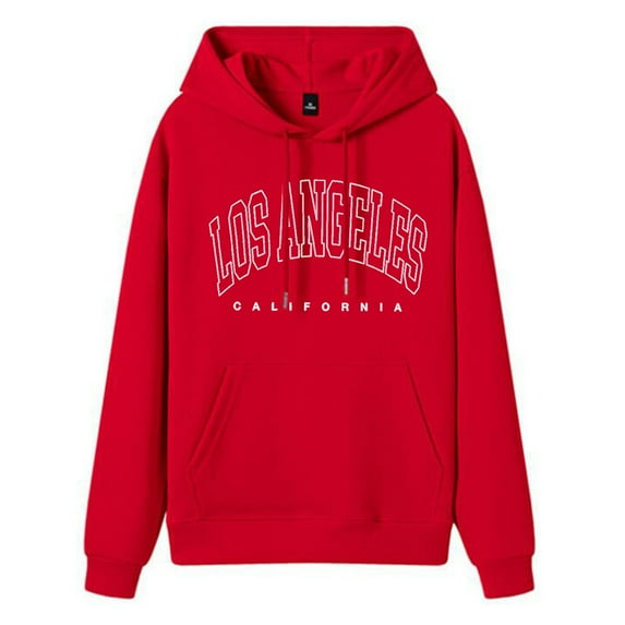 Women's Printed Pullover Hoodie, Winter Long Sleeve Casual Graphic Sweatshirt, Loose Fit Hooded Top Red,XL