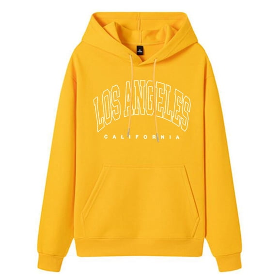 Women's Printed Pullover Hoodie, Winter Long Sleeve Casual Graphic Sweatshirt, Loose Fit Hooded Top Yellow,XL