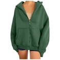 thumbnail image 1 of Women's Winter Zip Up Hoodie Jacket, Long Sleeve Loose Fit Pullover with Pocket, Casual Open Front Hooded Sweatshirt Outerwear Green,S, 1 of 7