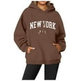 thumbnail image 1 of Women's Pullover Sweatshirt with Graphic Print, Winter Long Sleeve Round Neck Casual Streetwear Top, Loose Fit Hoodie with Pocket Brown,XL, 1 of 4